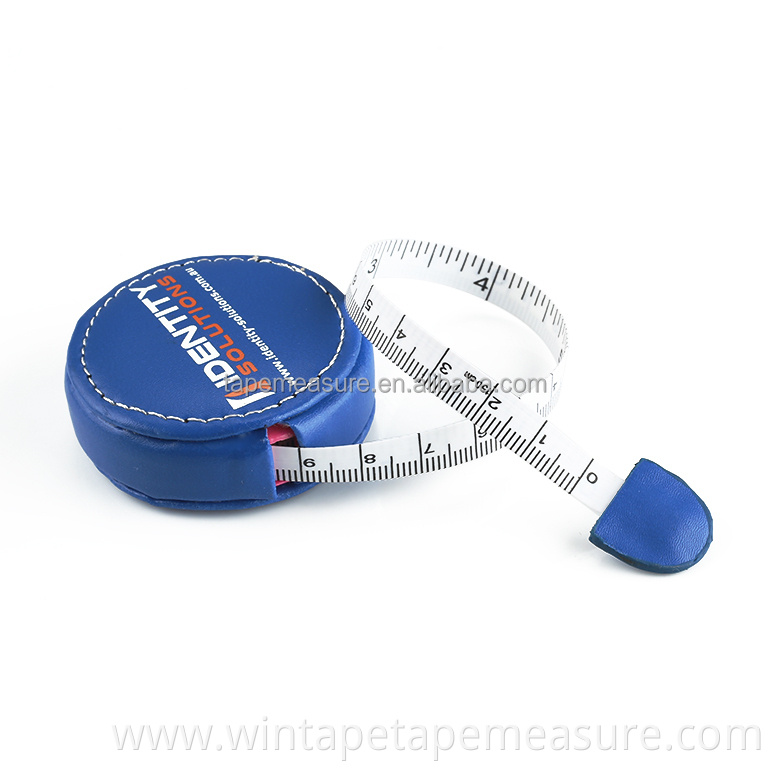 Hot Blue Color High Quality Retractable Embossed Measuring tape in leather case